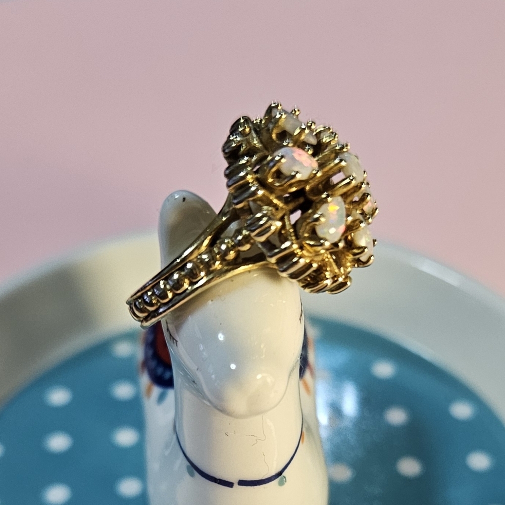 14k Vintage Estate Gold Opal Cluster Ring - Picture 8 of 9